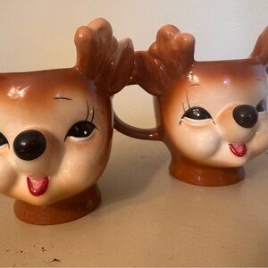Pottery Barn Tan and Brown Reindeer Mugs